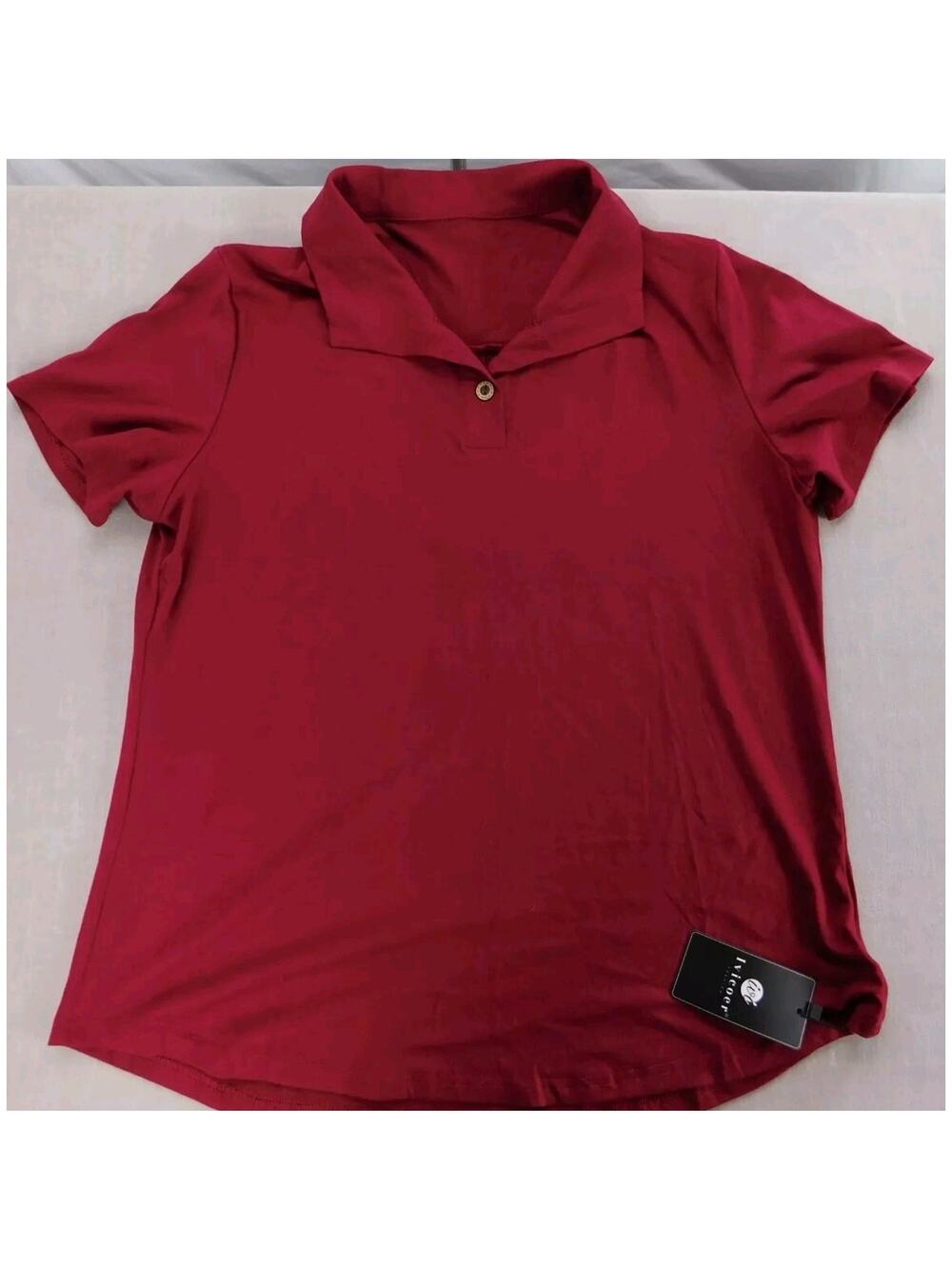NWT Ivicoer Tunic V-neck Short Sleeve Polo Shirt Women's XL Burgundy